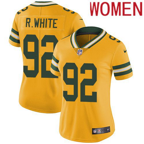 Women Green Bay Packers #92 Reggie White Yellow Nike Vapor Limited NFL Jersey